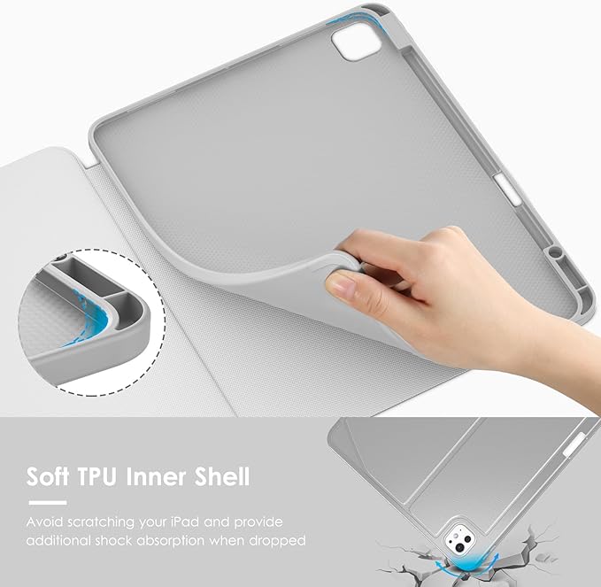 VIKESI Case for iPad iPad Pro 13-inch M5 or M4 Released in 2025 or 2024,Multiple Angles Magnetic Stand Cover,Shockproof Soft Back,Pencil Holder,and Auto Sleep/Wake,Gray