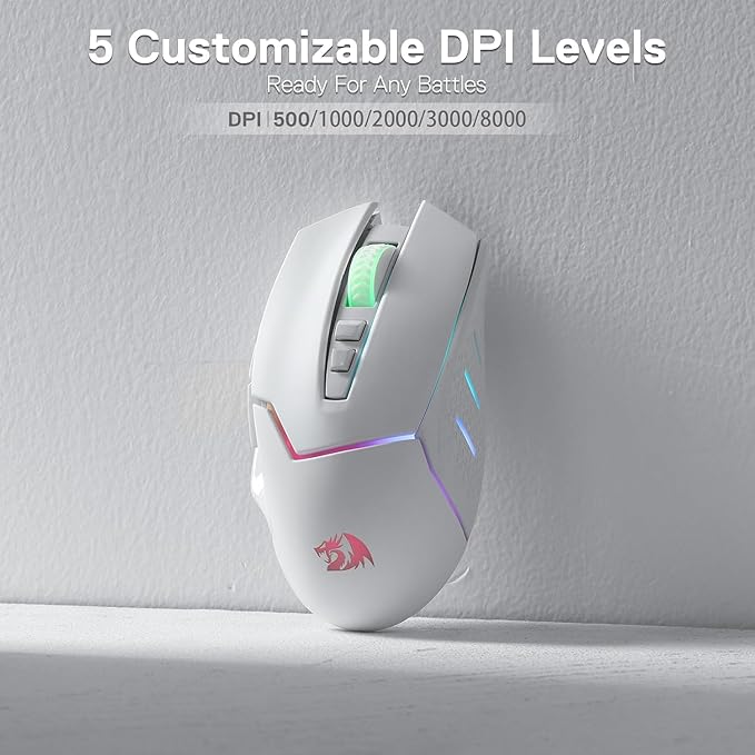Redragon M690 PRO Wireless Gaming Mouse, 8000 DPI Wired/Wireless Gamer Mouse w/Rapid Fire Key, 8 Macro Buttons, Ergonomic Design for PC/Mac/Laptop, White