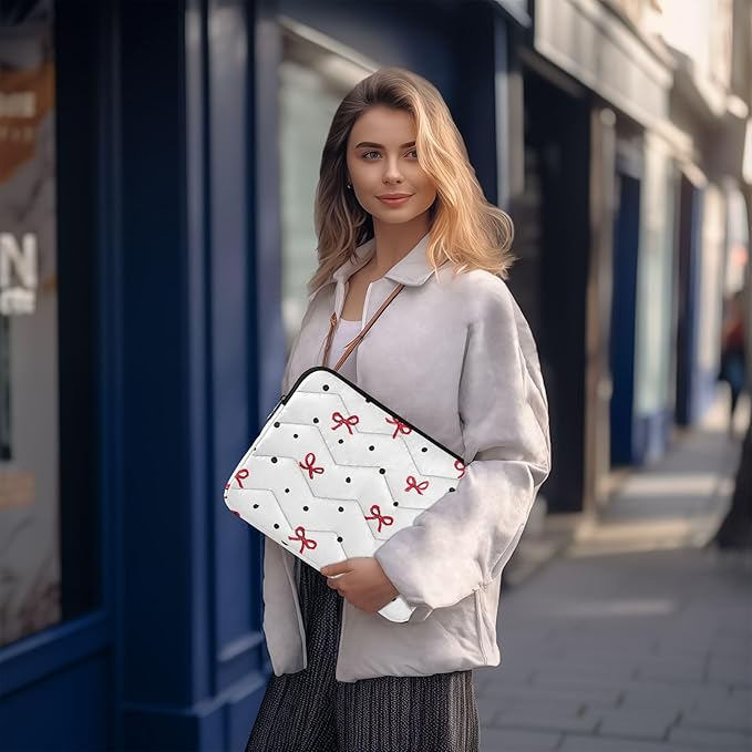 Laptop Case Sleeve, Red Bow Polka Dot Pattern Shockproof Protective Computer Carrying Cover, Briefcase Handbags 13-13.3inch Laptop Sleeve Bag