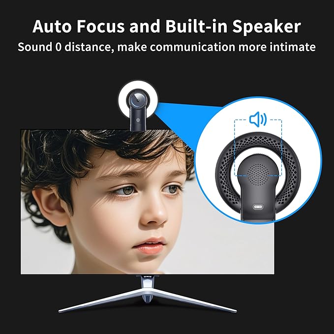 4K Webcam with Light, Web Cam with Speaker, Dual Noise Reduction Plug and Play, Web Camera for Desktop Computer, Auto-Focus, Privacy Protection, Webcam for PC Zoom Skype