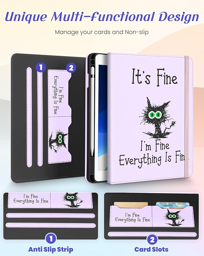 Kidcube for iPad 9th/8th/7th Generation Case 10.2 Inch - Women Girls Kid Cute Rotating Stand Folio Cover with Pencil Holder & Card Slot Girly Kawaii Cat Unique Design for iPad 9th/8th/7th Gen Cases