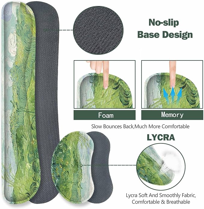 ToLuLu Extended Gaming Mouse Pad, Memory Foam Ergonomic Keyboard Mouse Wrist Rest Support Set, Large Desk Mat with Stitched Edges, Non-Slip Base Mousepad for Home Office Game and Study, Green Theme