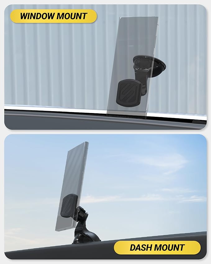 Scosche Extra Strength Suction Cup Phone Mount, Magnetic Dashboard/Windshield Mount Cell Phone Holder for Car with 360° Rotation, StickGrip Base & Thick Metal Plate for iPhone and Android, Not MagSafe