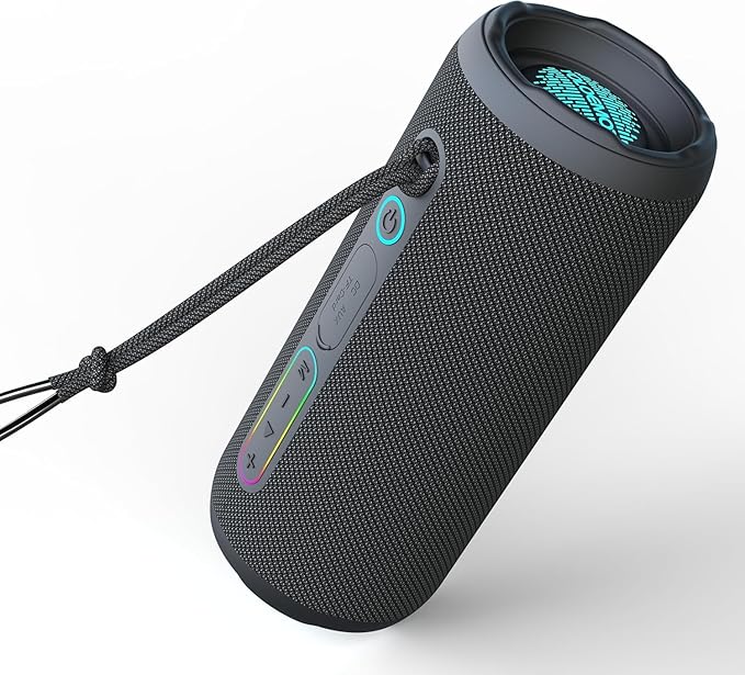 Portable Bluetooth Speaker, 24W Loud Deep Bass, IPX7 Waterproof, TWS Pairing, 12H Playtime, RGB Lights, Outdoor Bluetooth Speakers for Camping, Biking, Party (Black)