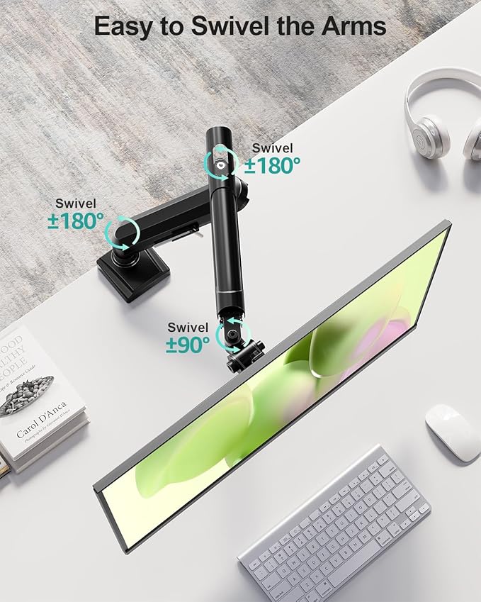 Single Monitor Desk Mount, 13-32 inch Adjustable Full Motion Monitor Arm, Computer Monitor Stand Holder with Clamp and Grommet Base, Fits 4.4 to 22lbs Screens, VESA Mount Bracket, Black, Freelift Pro