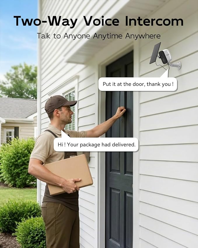 2K Solar Security Cameras Wireless Outdoor, 2.4G/5G WiFi, Powered by Sun Rechargeable Battery Backup, Color Night Vision, PIR AI Motion Detection, 2 Way Talk, IP66, Works with Alexa/Cloud/SD