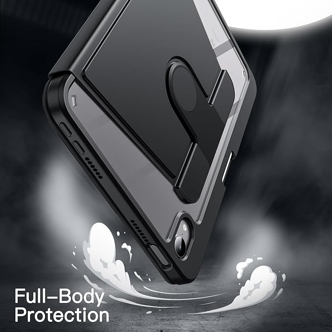JETech Rotating Case for iPad mini (A17 Pro, 2024 Model, 7th Generation) / mini 6 (2021 Model, 6th Generation) with Pencil Holder, 360 Degree Rotation Protective Stand Cover Clear Back (Black)