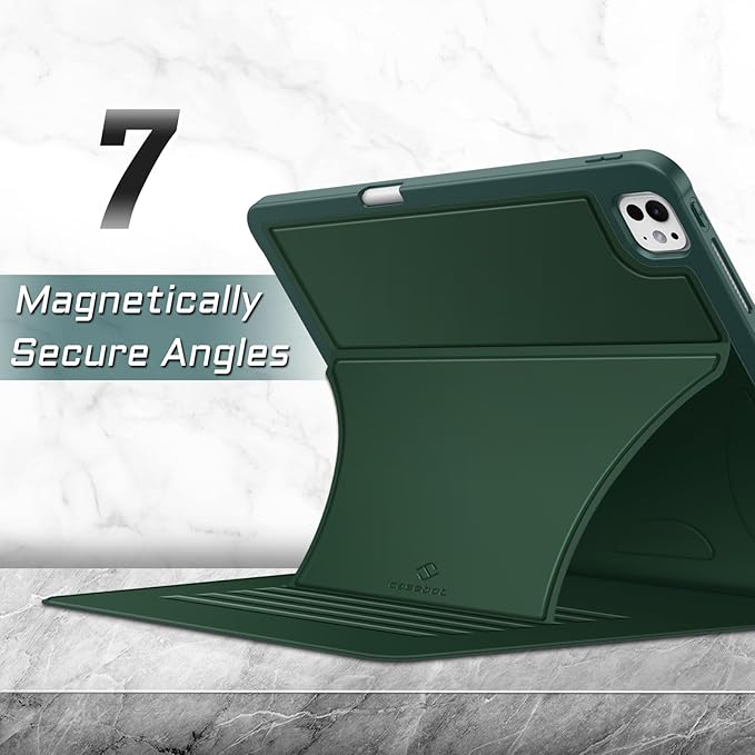 Fintie Magnetic Stand Case for iPad Pro 13-inch (M5) 2025 / (M4) 2024 - Multiple Angles Shockproof Rugged Soft TPU Cover with Pencil Holder, Auto Sleep/Wake, Green