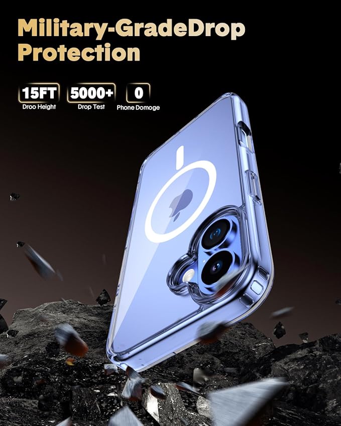 for iPhone 16 Case,Compatible with MagSafe,Magnetic Slim Cover,Anti-Yellowing & Shockproof,Full Camera Protection,Includes Screen & Lens Protectors,Clear Protective Case