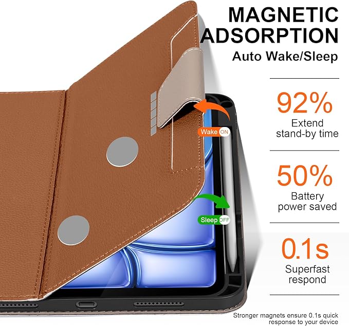 Leather Case for iPad Air 11" M4/M3/M2 (2026/2025/2024) & 10.9" 5th/4th Gen (2020/2022) with Pencil Holder & Buckle, Auto Wake/Sleep, Shockproof Adjustable Stand,Brown