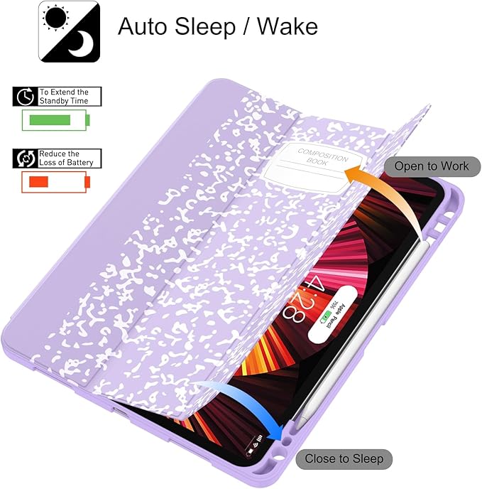 Soke for iPad Pro 11 Case (M2) 2022/2021/2020 with Pencil Holder - [Full Body Protection + Apple Pencil Charging + Auto Wake/Sleep], Soft TPU Back Cover for 2022 iPad Pro 11 inch(Book Lilac)