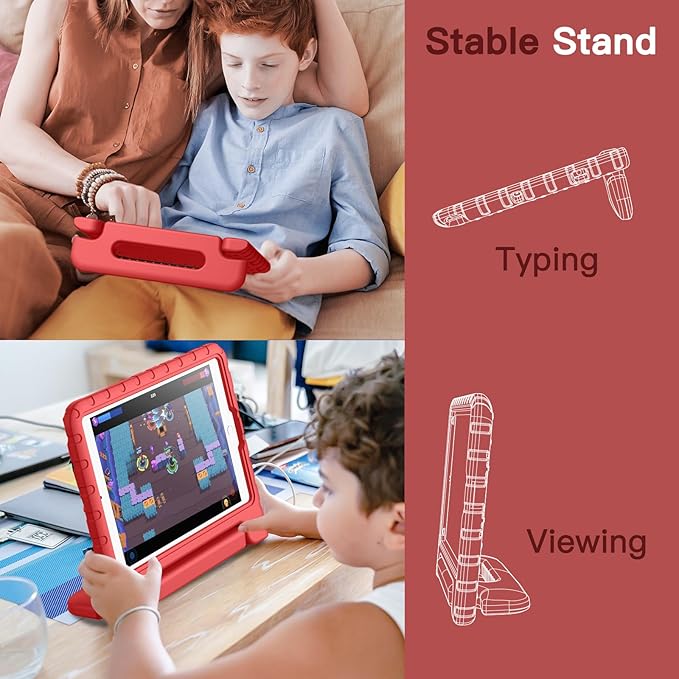 JETech Kids Case for iPad 9.7 Inch (6th/5th Generation, 2018/2017), iPad Air 2/1 9.7 (2nd/1st Gen, 2014/2013) and iPad Pro 9.7 2016, Shockproof Lightweight Tablet Cover with Handle Stand (Red)
