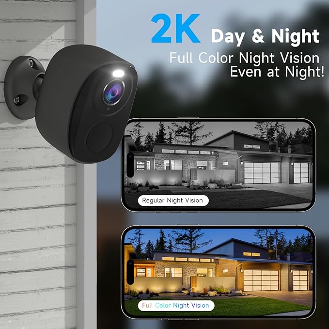 4PCs 2K Security Camera Wireless Outdoor, Surveillance Indoor Home Camera, Battery Powered WiFi Security Cameras with Color Night Vision, AI Motion Detection, 2-Way Audio, IP65, SD/Cloud, Works Alexa