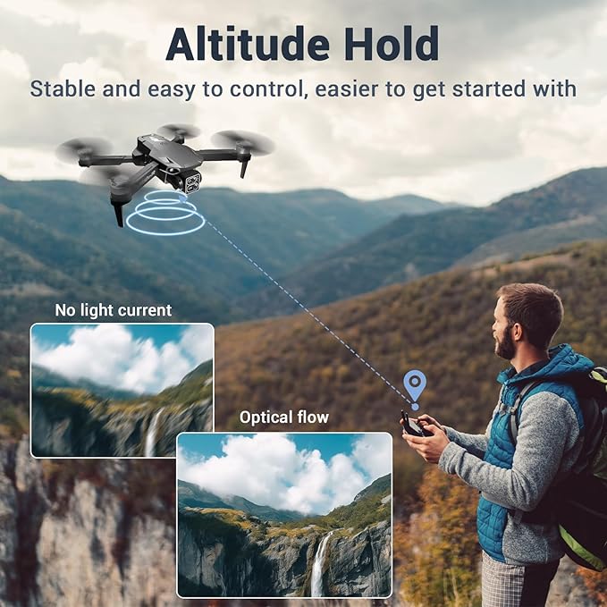 Drone with Camera for Adults Kids 2k One-Key Take Off/Landing FPV RC Drone with Camera for Beginners Headless Mode, 3 Speeds, 360° Flip, 2 Batteries Mini Drone for Adults Black
