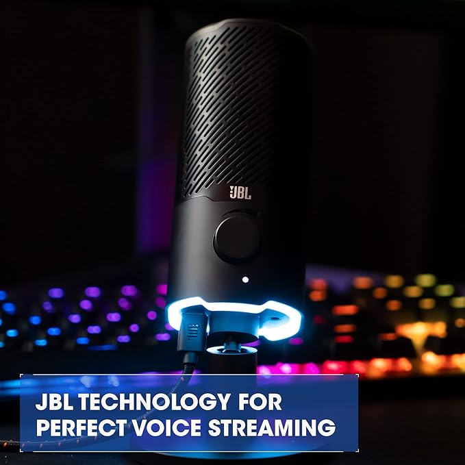 JBL Quantum Stream: Dual Pattern Premium USB Microphone for Streaming, Recording and Gaming, Voice Monitoring with Easy Volume Control, Universal mounting (Black)