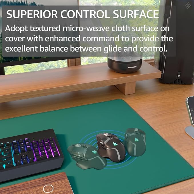 KTRIO Large Gaming Mouse Pad Desk Mat, Superior Micro-Weave Cloth, Non-Slip Rubber Base, Stitched Edges, Water-Resistant, for Gamer, Office & Home, 31.5 x 15.7 Inch，Forest Green