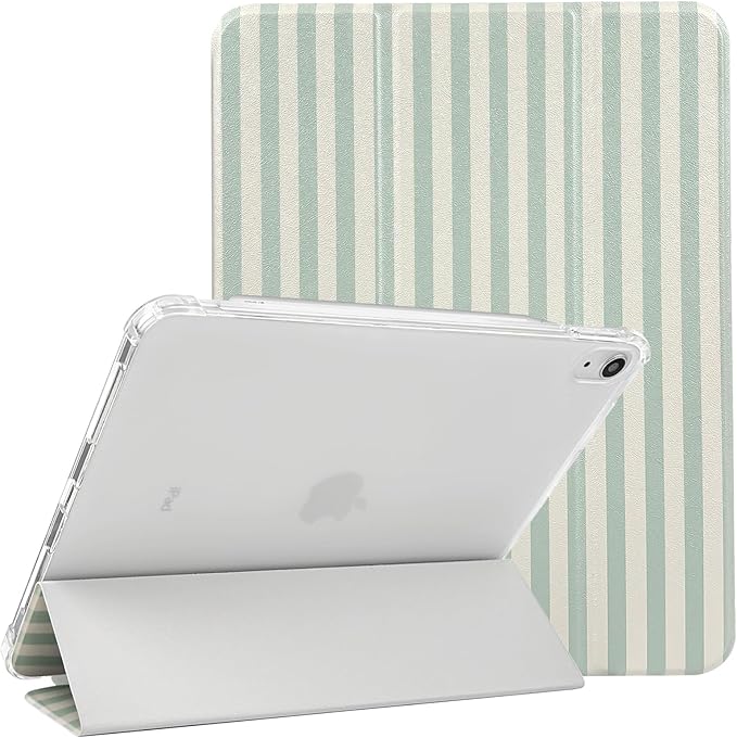 Lovmooful Compatible for iPad 11th 11-Inch A16 (2025),iPad 10 (10.9-Inch,2022 Model,10th Generation) Case with Pencil Holder Cute Striped Aesthetic Design Soft TPU Trifold Stand Protective-Green
