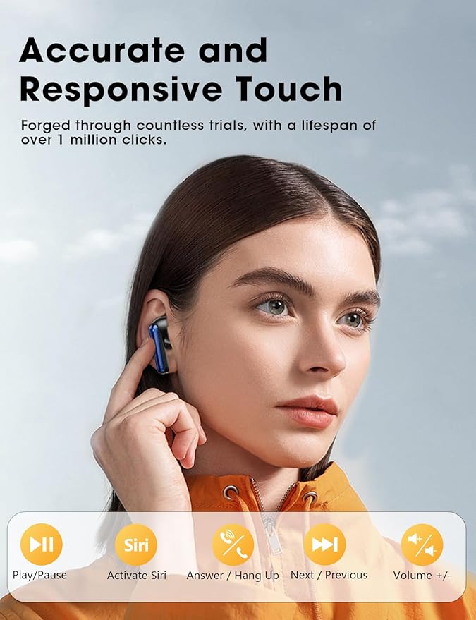 Wireless Earbuds Deep Bass Sound Ear Buds, Bluetooth 5.3 Headphones 48H Playtime, LED Display Earphones with Mic, IPX7 Waterproof Lightweight in-Ear Buds, Touch Control for iPhone TV Laptop Blueblack