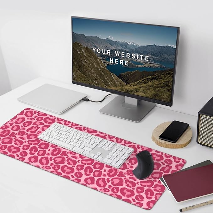 Pink Leopard Print Mouse Pads XXL Extended Mousepad with Stitched Edges Non-Slip Rubber Base Computer Keyboard Pad Desk Mat for Home Office Desk Decor, 35.4" X 15.7"