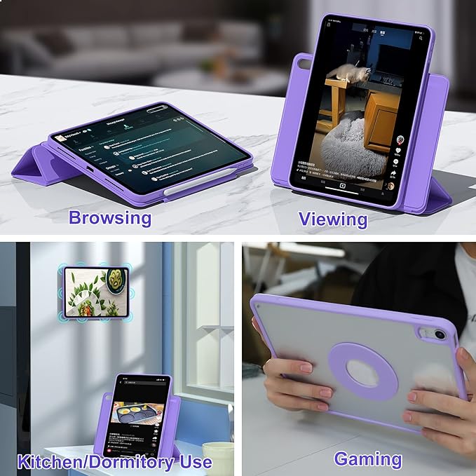 ZENLU iPad 9th 8th 7th Generation Magnetic Case with Removable Folio Cover, Premium Semi-Silicone Leather, Vertical Stand, Clear Back, Smart Sleep/Wake, Full Protective Case for 10.2" iPad (Purple)