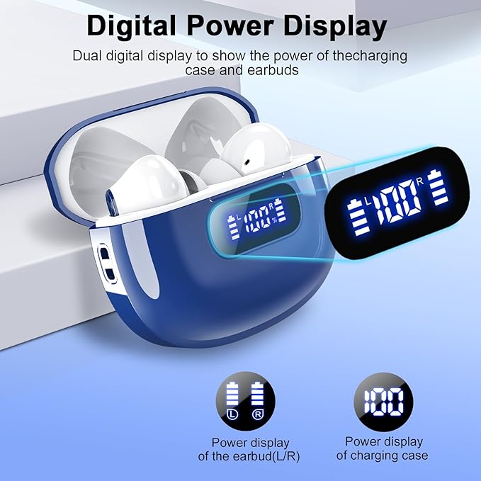 Wekily Wireless Earbuds, Bluetooth 5.3 Headphones LED Power Display, 2025 New Wireless Earphones, 4 ENC Noise Cancelling Mic, HiFi Stereo, 48H Playtime Mini Case IP7 Waterproof for iOS Android