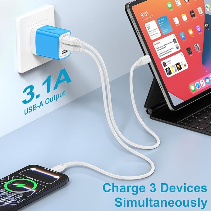 USB Charger Plug, HOOTEK 2Pack 3.1A 3-Multi Port USB Wall Charge Brick Adapter Charging Block Cube Box for iPhone 17/16e/16/15/14/13 Pro Max/12/XS/X iPad Samsung Galaxy A17 A16 A56 A15 5G S25 S24 S23