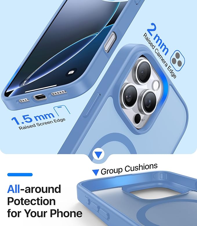 Magnetic for iPhone 16 Pro Max Case[Compatible with MagSafe][Military-Grade Drop Protection][Anti-Yellowing] Shockproof Translucent Matte Cover for iPhone 16 Pro Max Phone Case,Light Blue