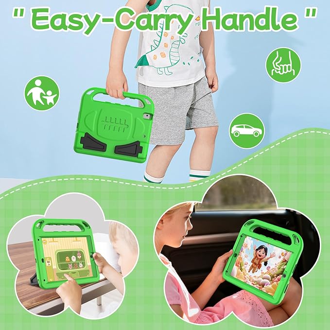 BMOUO Kids Case for iPad 6th/5th Generation (iPad 9.7-inch, 2017/2018), iPad 9.7/Air 2 Casee with Screen Protector, Shockproof Handle Stand iPad 6th 5th Generation Case for Kids, Green