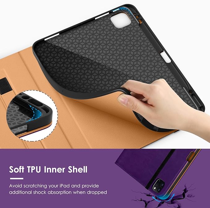 VIKESI Case for iPad Air 13 inch (M4) 2026 / (M3) 2025 / (M2) 2024,Premium Leather Folio,Apple Pencil Holder,Auto Sleep/Wake,Stand Cover - Dark Purple