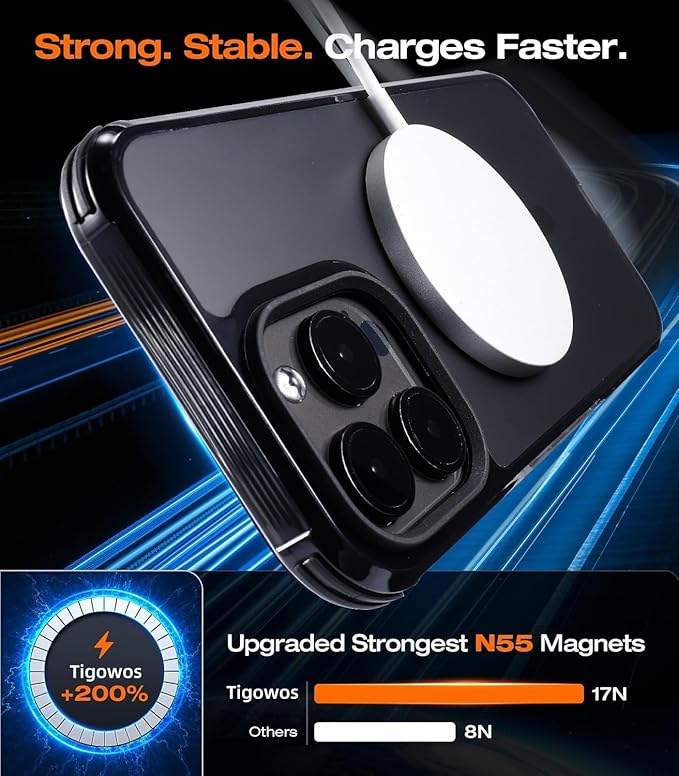 Tigowos for iPhone 15 Pro Max Bumper case Fits MagSafe 15FT Drop Resistant Skin Friendly Feeling Heavy Duty Shockproof Back Cover Fits iPhone 15 Pro Max Phone Cases 6.7"，Black