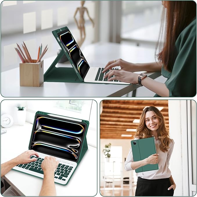 TaIYanG Keyboard Case for iPad Pro 11-inch M5/M4(2025/2024)- Detachable Magnetic Bluetooth Keyboard Case with Pencil Holder - Flip Stand Cover for iPad Pro 11 Inch 2024, Dark Green