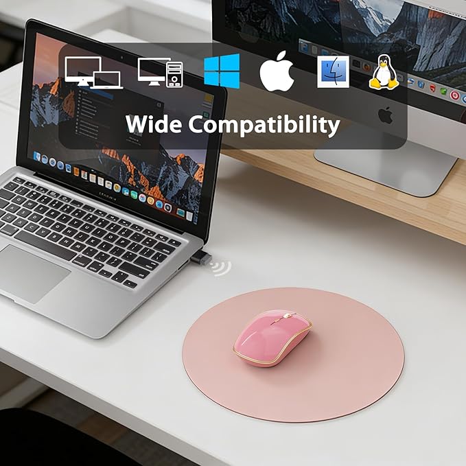JOYACCESS Wireless Mouse for Laptop - Ultra Thin, Silent, 2400 DPI Portable Optical Mouse for Computer, MacBook, Windows, Chromebook, PC - Pink