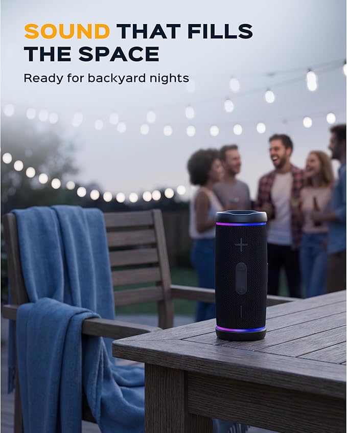 TREBLAB HD77 – Waterproof Bluetooth Speaker, 30W Loud 360° Sound, Deep Bass, IPX7, TWS Pairing, RGB Lights, 20H Battery, Portable Wireless Speaker for Outdoor, Beach, Camping, Party, Travel