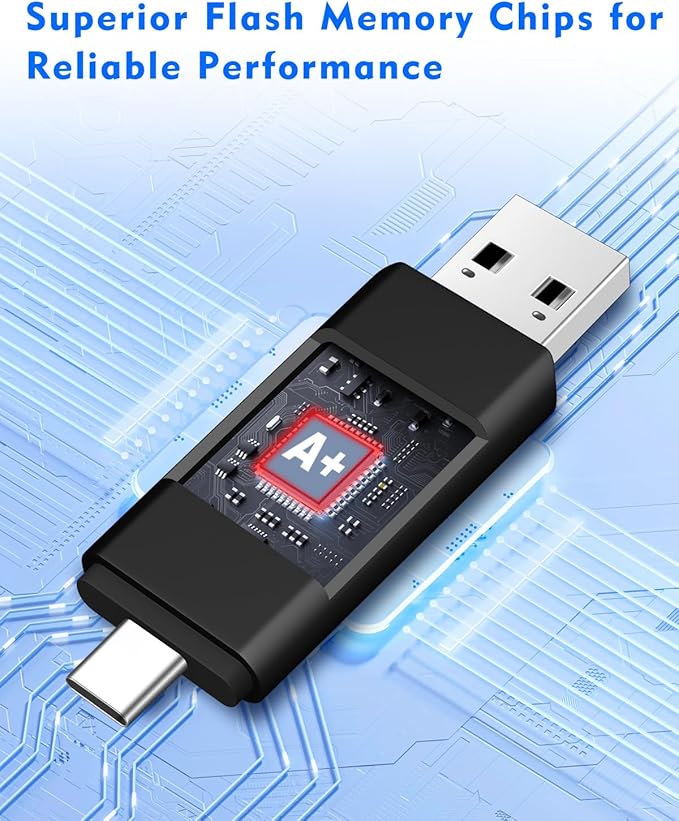 AreTop 64GB USB C Thumb Drive Dual USB 3.0 Flash Drive 64GB USB Drive Swivel Design 2-in-1 Portable Type-C Memory Stick for Android Smartphone, Computers, MacBook, Tablets, PC, 1 Pack, Black