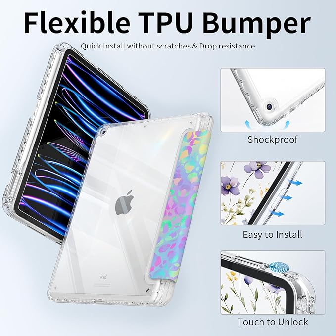 Case for iPad 9th Generation 2021/iPad 8th/7th Generation 2020/2019 10.2 Inch Case with Pencil Holder, Trifold Stand Slim Shockproof Clear Back Cover, Auto Wake/Sleep, Composition Book