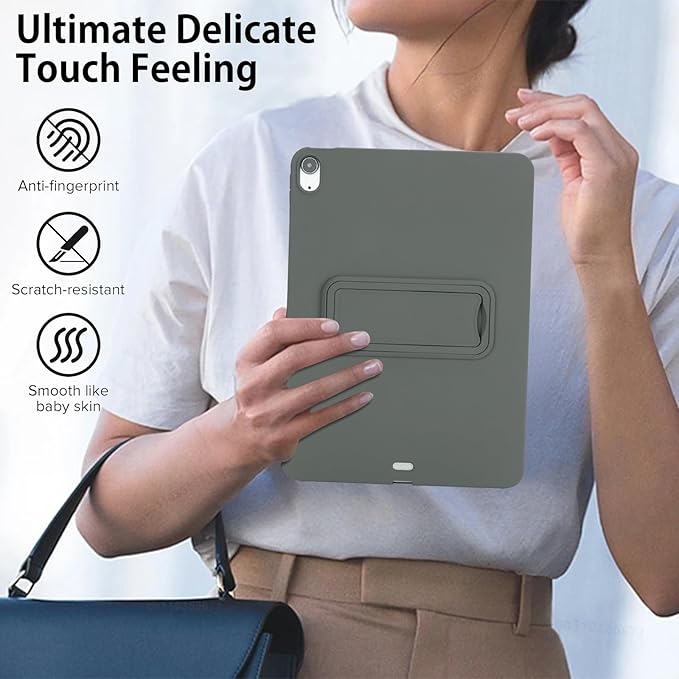 for iPad Air 11-inch M4/M3/M2 (2026/2025/2024) Case, Shockproof Protective Back Cover with Kickstand Slim Shell for Women Men, Gray
