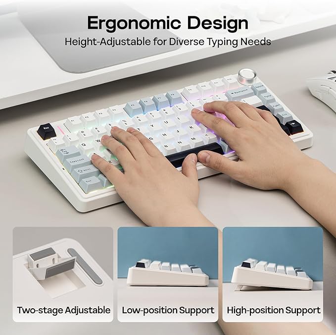 EPOMAKER x Aula F75 Gasket Mechanical Keyboard, 75% Wireless Hot Swappable Gaming Keyboard with Five-Layer Padding&Knob, BT/2.4GHz/USB-C, RGB (Light Blue, LEOBOG Reaper Switch)