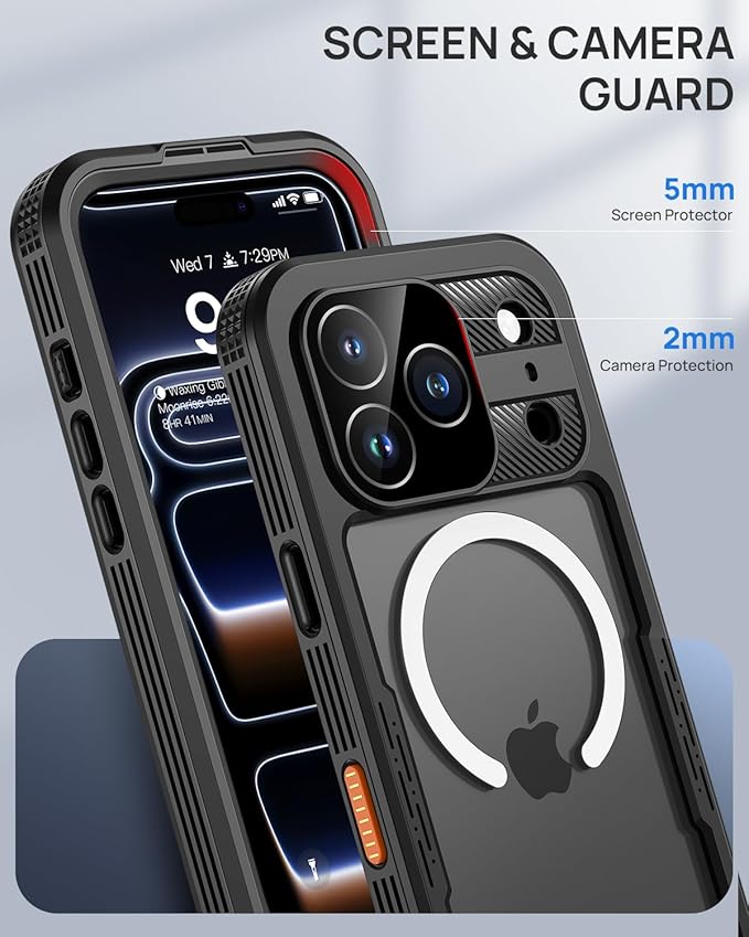 Lanhiem Magnetic for iPhone 17 Pro Case, IP68 Waterproof Dustproof, Built-in Screen Protector [Compatible with Magsafe] Heavy Duty Rugged Cover Full Body Phone Case, 6.3 inch, Black