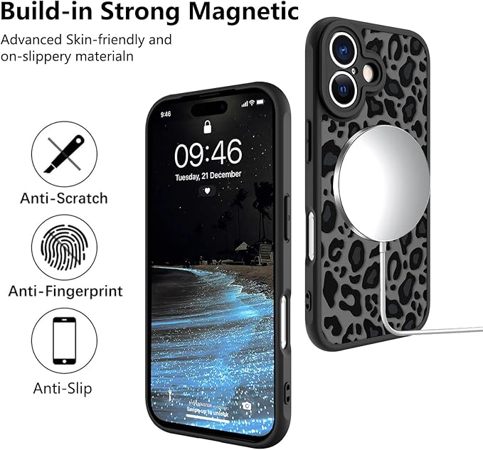 KANGHAR Case Compatible with iPhone 17 Leopard Printed Pattern [Compatible with Magsafe] Cute Cheetah Protective Magnetic Case for Girls Women Men 6.3"