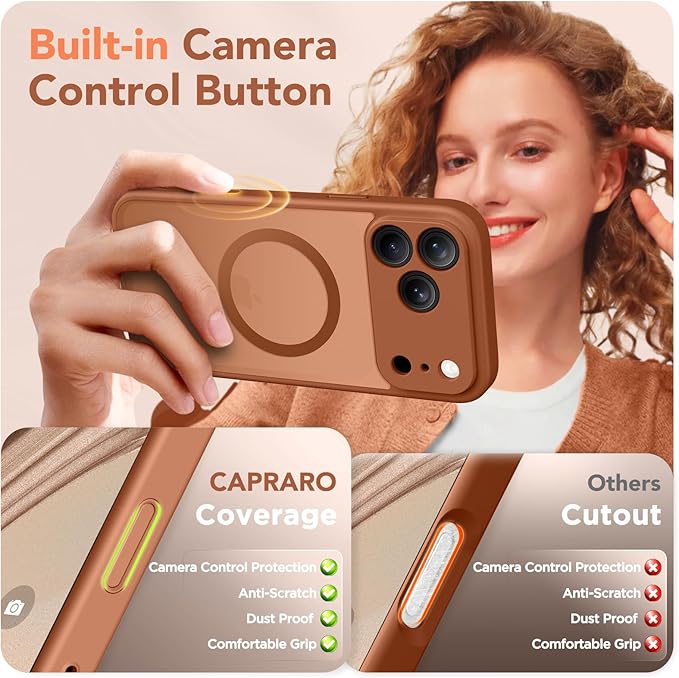 CAPRARO Magnetic for iPhone 17 Pro Case, Upgraded [Full Camera Protection] [Compatible with MagSafe] Protective Translucent Matte Women Girl Phone Case Cover, Dark Orange