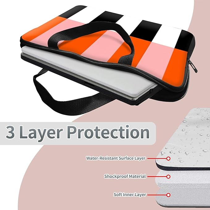 Universal Laptop Sleeve Tablet Case 12 inch, Orange Black White Stripes Slim Carrying Case Handbag Travel Laptop Bag for Surface Pro 9 8 7/Laptop Go 2 3, MacBook Air 11/12