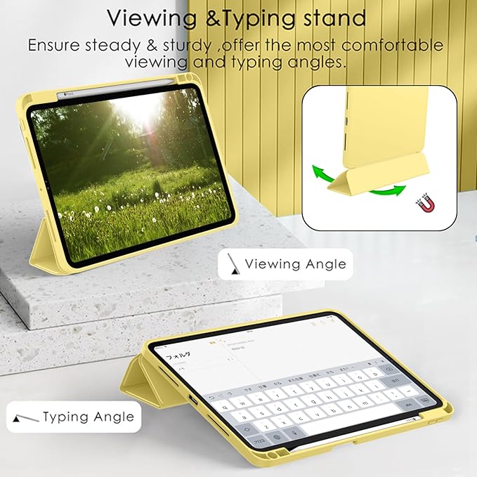 ZryXal New iPad Pro 13 Inch Case (M5) 2025 / (M4) 2024 with Pencil Holder, Smart iPad Case [Support Pencil Pro and Pencil (USB-C)], Support Touch ID and Auto Wake/Sleep (New Yellow)