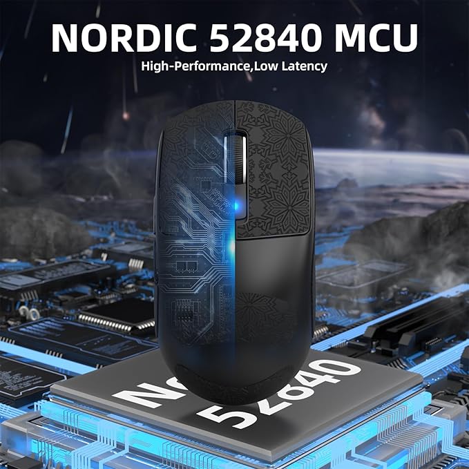 ATTACK SHARK R6 39g Superlight Wireless Gaming Mouse,PixArt PAW3950MAX 42000 DPI,MCU Nodic 52840 Computer Mouse,8K Polling Rate Web Driver,BT/2.4Ghz/Wired Tri-Mode Mice with Coiled Cable-Black&Tape