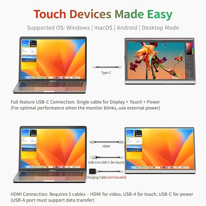 Intehill 2.5K Portable Monitor Touchscreen, 14" Portable Touch Screen for Laptop 2560x1600, 16:10 Travel Monitor with Tempered Glass, 100% sRGB USB & HDMI Portable Display with Stand & Speaker, Q14ZT