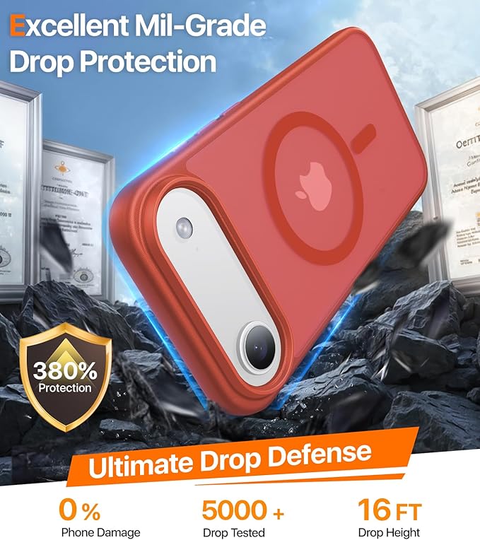 Magnetic for iPhone Air Case 2025,[Anti-Slip][Compatible with MagSafe][Military Grade Drop Protection] Shockproof Protective Translucent Matte Phone Case for iPhone 17 Air Case,Red