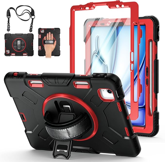 Case for iPad Air 11 M4 2026/ M3 2025/ M2 2024: Silicone Cover for iPad Air 5th & 4th Generation 10.9 Inch (2020/2022) with Screen Protector- Stand- Handle- Shoulder Strap- Pencil Holder