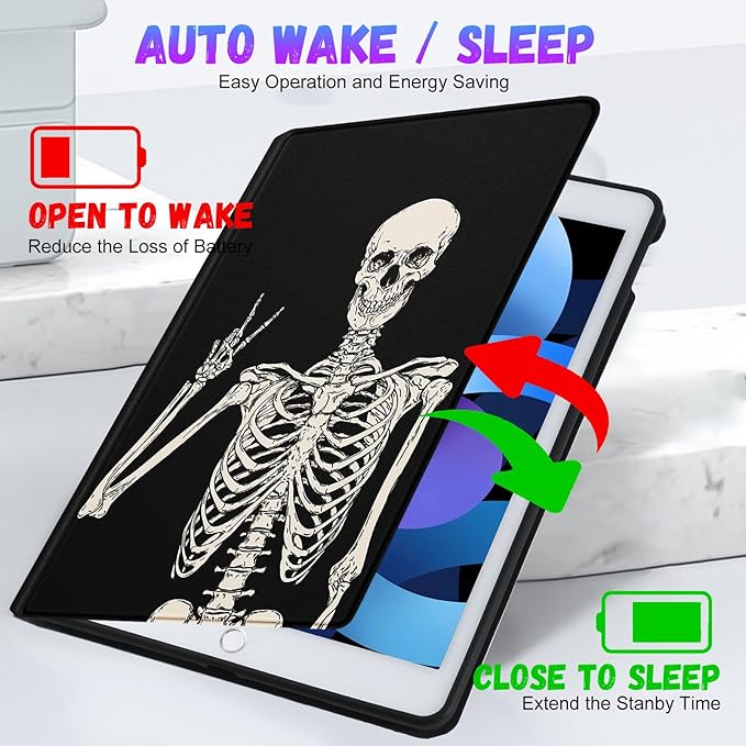 Uppuppy for iPad 5th/6th Generation Case, for Apple iPad Air 1st/2nd Gen, for Pad Pro 9.7 Inch Case Cute Kids Boy Women Teen Girls Folio Fun Funny Skeleton Design Cover for iPad 5/6, Air 1/2, Pro 9.7