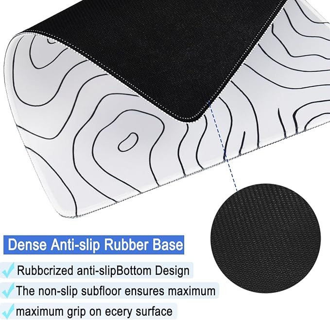 Large Mouse Pad, Gaming Mouse Pad with Double Stitched Edges, 14.9 x 11.7 inches Premium-Textured & Waterproof Mousepad, Nonslip Natural Rubber Base Mousepad for Laptop,Computer, Office, White Black