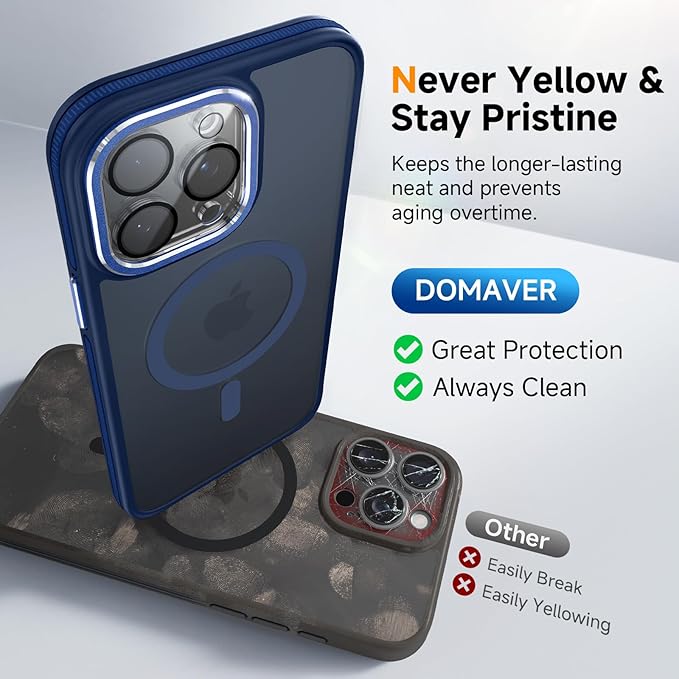 Magnetic 3 in 1 for iPhone 15 Pro Max Case, [Omni-Directional Protection] with 1x Screen Protector + 1x Camera Cover, [Seamless Work with Magsafe] Protective Silm Case for iPhone 15 Pro Max Blue