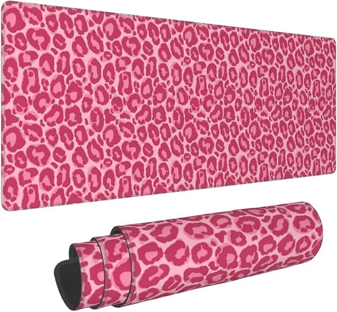 Pink Leopard Print XL Large Mouse Pad with Stitched Edges Long Non-Slip Rubber Base Mousepad Laptop Keyboard Mat Desk Pad for Office Home Desk Decor, 31.5" X 11.8"